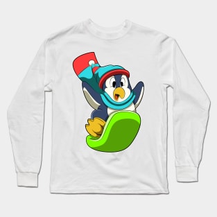 Penguin at Snowboarding with Snowboard Long Sleeve T-Shirt